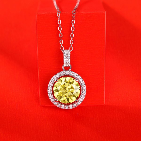 Round Cake Pendant Yellow Moissanite Necklace