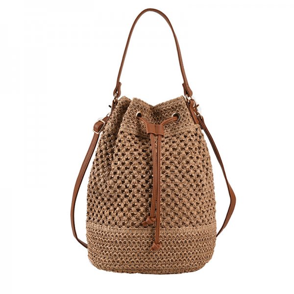 Women's Bucket Straw Messenger Shoulder Bag