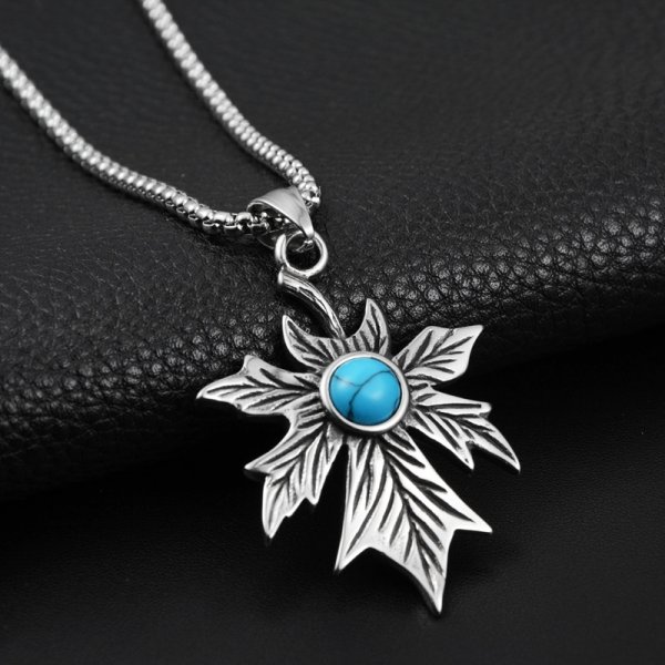 Sweater Chain Men'S Personality Retro Turquoise Maple Leaf Female Titanium Steel Couple Tide Jewelry